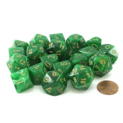 Dice>Bag of 20 Vortex Polyhedral Dice - Green with Gold Numbers - Your Source for Gaming Essentials