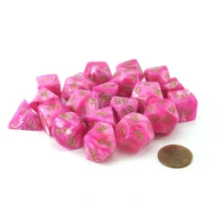 Dice>Bag of 20 Vortex Polyhedral Dice - Pink with Gold Numbers - Your Source for Gaming Essentials