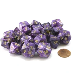 Dice>Bag of 20 Vortex Polyhedral Dice - Purple with Gold Numbers - Your Source for Gaming Essentials