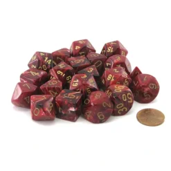 Dice>Bag of 20 Vortex Polyhedral Dice - Burgundy with Gold Numbers - Your Source for Gaming Essentials