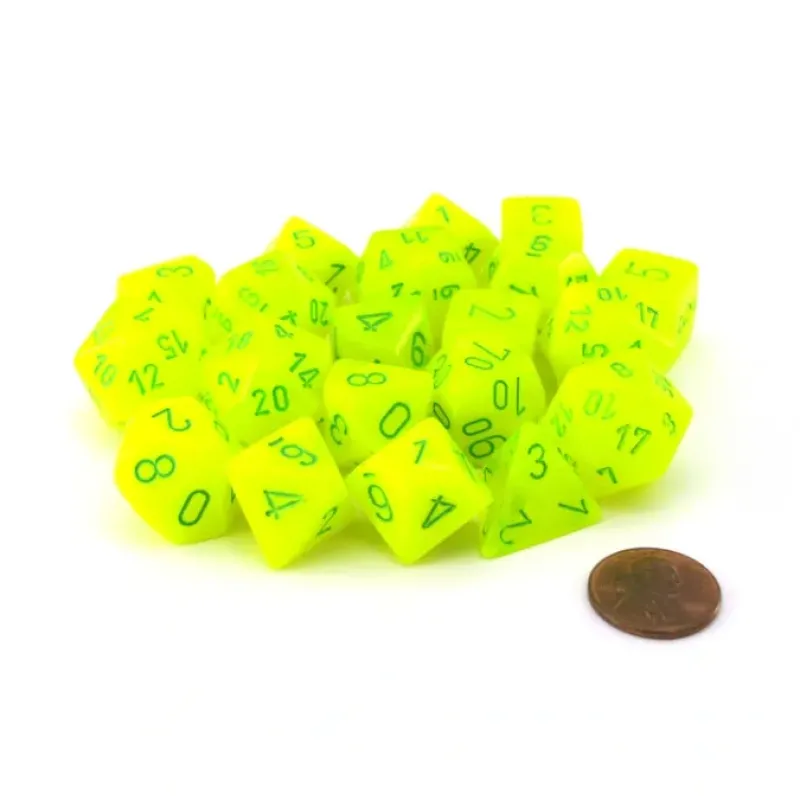 Dice>Bag of 20 Vortex Polyhedral Dice - Electric Yellow with Green Numbers - Your Source for Gaming Essentials