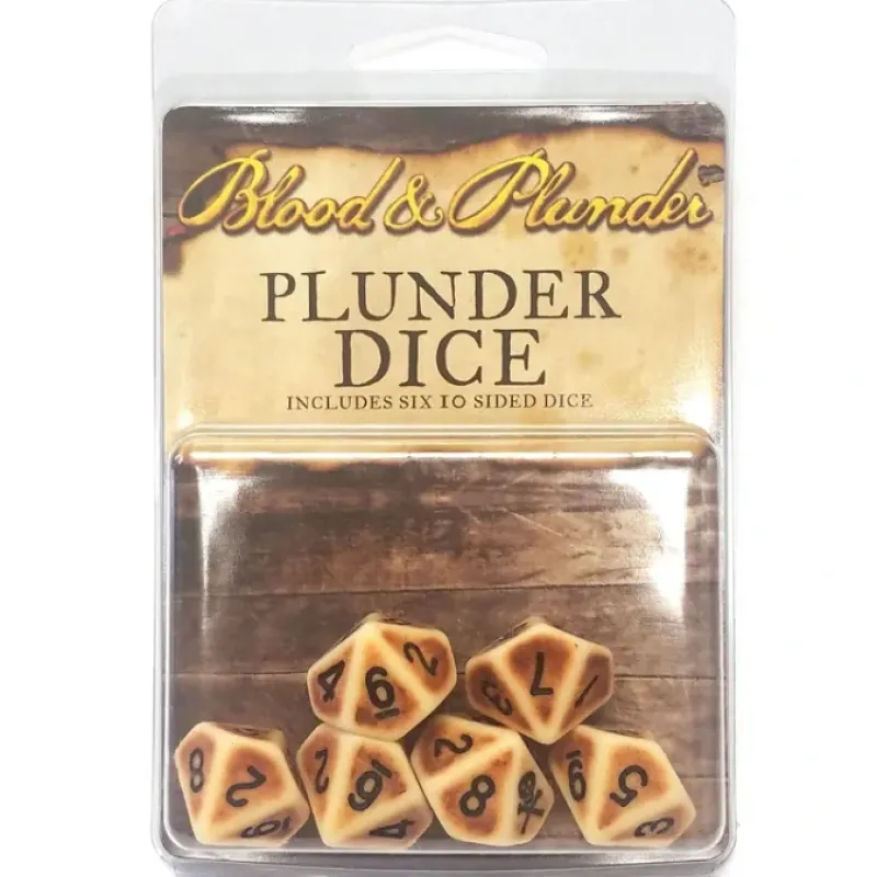 Dice>Blood & Plunder Set of 6 Ivory D10 Dice - Bone White with Skull and Crossbones - Your Source for Gaming Essentials