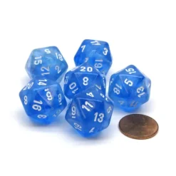 Dice>Borealis 20 Sided D20 Chessex Dice, 6 Pieces - Sky Blue with White Numbers - Your Source for Gaming Essentials