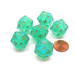 Dice>Borealis 20 Sided D20 Chessex Dice, 6 Pieces - Light Green with Gold Numbers - Your Source for Gaming Essentials