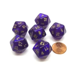 Dice>Borealis 20 Sided D20 Chessex Dice, 6 Pieces - Royal Purple with Gold Numbers - Your Source for Gaming Essentials