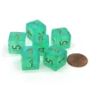 Dice>Borealis 15mm 6 Sided D6 Chessex Dice, 6 Pieces - Light Green with Gold Numbers - Your Source for Gaming Essentials