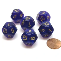 Dice>Borealis 18mm 12 Sided D12 Chessex Dice, 6 Pieces - Royal Purple with Gold - Your Source for Gaming Essentials