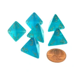 Dice>Borealis 18mm 4 Sided D4 Chessex Dice, 6 Pieces - Teal with Gold - Your Source for Gaming Essentials