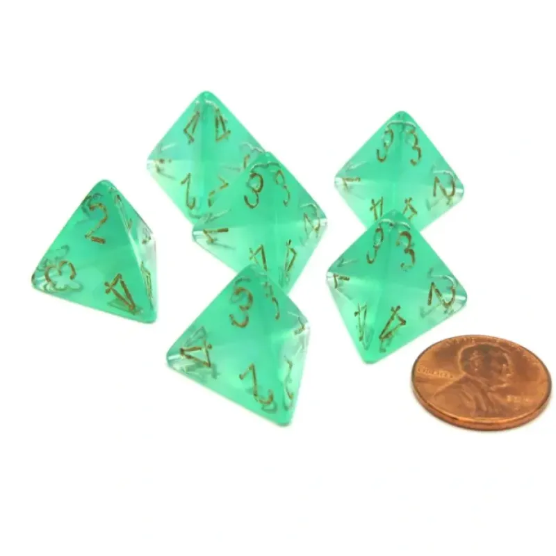 Dice>Borealis 18mm 4 Sided D4 Chessex Dice, 6 Pieces - Light Green with Gold - Your Source for Gaming Essentials