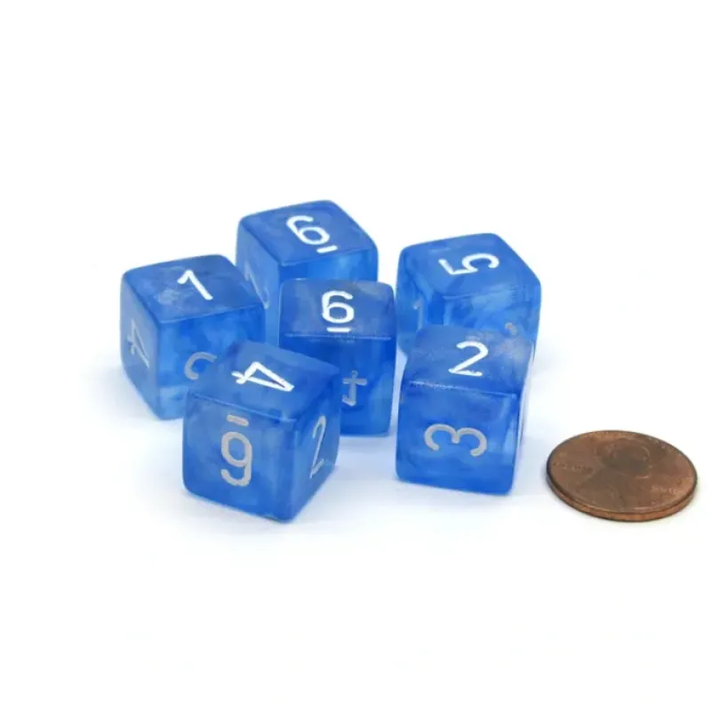 Dice>Borealis 15mm 6 Sided D6 Chessex Dice, 6 Pieces - Sky Blue with White Numbers - Your Source for Gaming Essentials