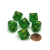Dice>Borealis 16mm D10 (0-9) Chessex Dice, 6 Pieces - Maple Green with Yellow Numbers - Your Source for Gaming Essentials