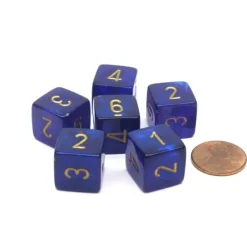 Dice>Borealis 15mm D6 Chessex Dice, 6 Pieces - Royal Purple with Gold with Numbers - Your Source for Gaming Essentials