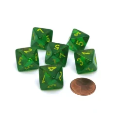 Dice>Borealis 15mm D8 Chessex Dice, 6 Pieces - Maple Green with Yellow Numbers - Your Source for Gaming Essentials
