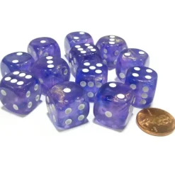 Dice>Borealis 16mm D6 Chessex Dice Block (12 Dice) - Purple with White Pips - Your Source for Gaming Essentials