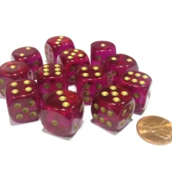 Dice>Borealis 16mm D6 Chessex Dice Block (12 Dice) - Magenta with Gold Pips - Your Source for Gaming Essentials