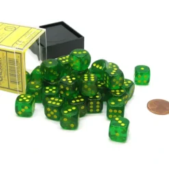 Dice>Borealis 12mm D6 Chessex Dice Block (36 Dice) - Maple Green with Yellow Pips - Your Source for Gaming Essentials