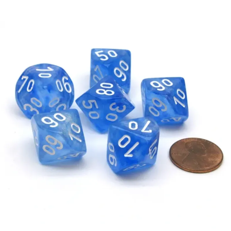 Dice>Borealis 16mm Tens D10 (00-90) Dice, 6 Pieces - Sky Blue with White Numbers - Your Source for Gaming Essentials