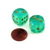Dice>Borealis 'Old Style' 16mm D6 Chessex Dice, 2 Pieces - Light Green with Gold Pips - Your Source for Gaming Essentials