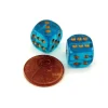 Dice>Borealis 'Old Style' 12mm Small D6 Chessex Dice, 2 Pieces - Teal with Gold Pips - Your Source for Gaming Essentials