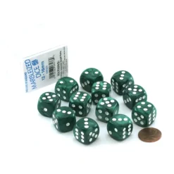 Dice>Case of 12 Deluxe Marble 16mm Round Edge Dice - Green with White Pips - Your Source for Gaming Essentials