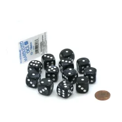 Dice>Case of 12 Deluxe Marble 16mm Round Edge Dice - Gray with White Pips - Your Source for Gaming Essentials