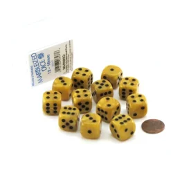 Dice>Case of 12 Deluxe Marble 16mm Round Edge Dice - Gold with Black Pips - Your Source for Gaming Essentials