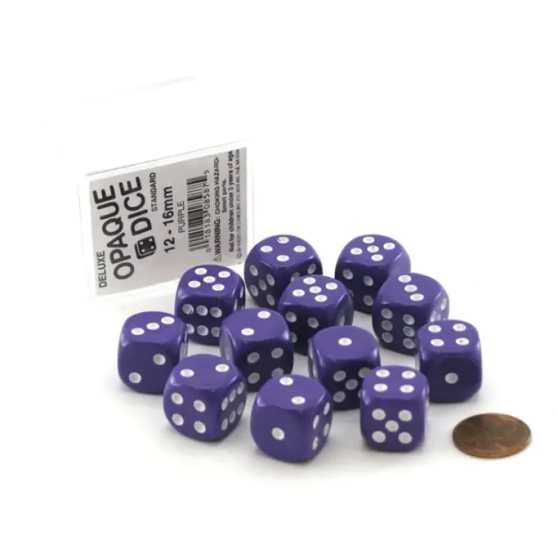 Dice>Case of 12 Deluxe Opaque 16mm Round Edge Dice - Purple with White Pips - Your Source for Gaming Essentials