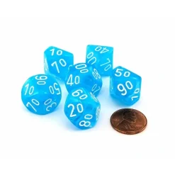 Dice>Cirrus 16mm Tens D10 (00-90) Dice, 6 Pieces - Light Blue with White Numbers - Your Source for Gaming Essentials