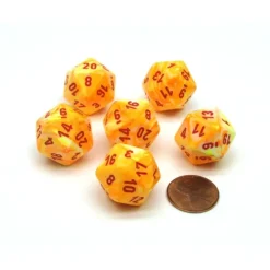 Dice>Festive 20 Sided D20 Chessex Dice, 6 Pieces - Sunburst with Red Numbers - Your Source for Gaming Essentials