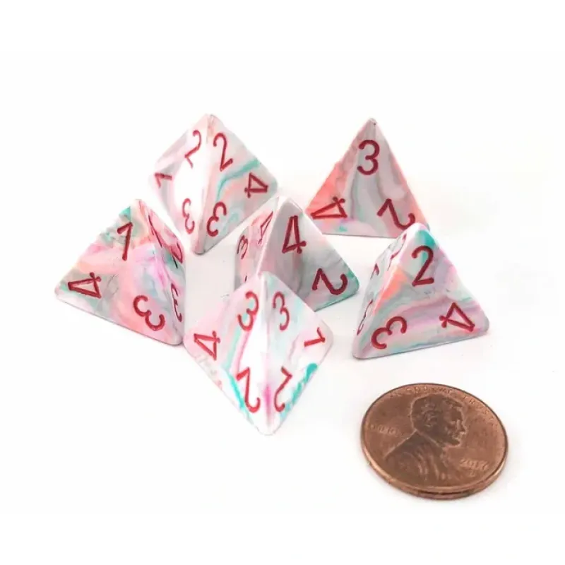 Dice>Festive 18mm 4 Sided D4 Chessex Dice, 6 Pieces - Pop Art with Red Numbers - Your Source for Gaming Essentials