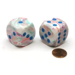 Dice>Festive 30mm Large D6 Chessex Dice, 2 Pieces - Pop Art with Blue Pips - Your Source for Gaming Essentials