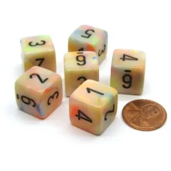 Dice>Festive 15mm 6-Sided D6 Numbered Chessex Dice, 6 Pieces - Circus with Black - Your Source for Gaming Essentials