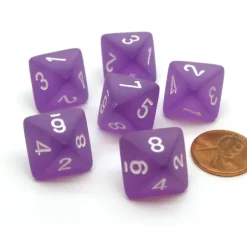 Dice>Frosted 15mm 8 Sided D8 Chessex Dice, 6 Pieces - Purple with White - Your Source for Gaming Essentials