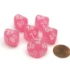 Dice>Frosted 16mm Tens D10 (00-90) Chessex Dice, 6 Pieces - Pink with White Numbers - Your Source for Gaming Essentials
