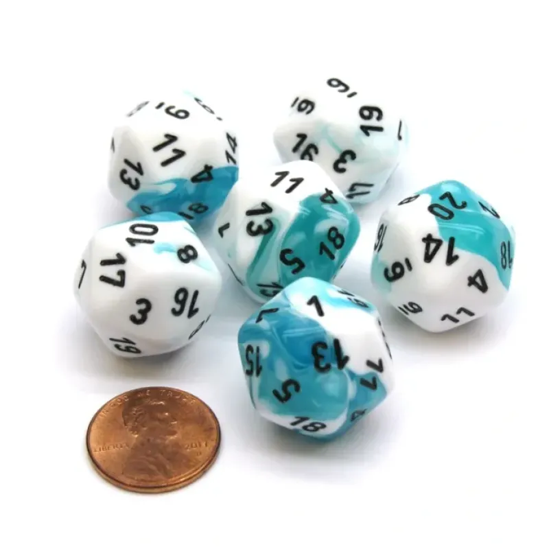 Dice>Gemini 20 Sided D20 Chessex Dice, 6 Pieces - Teal-White with Black Numbers - Your Source for Gaming Essentials