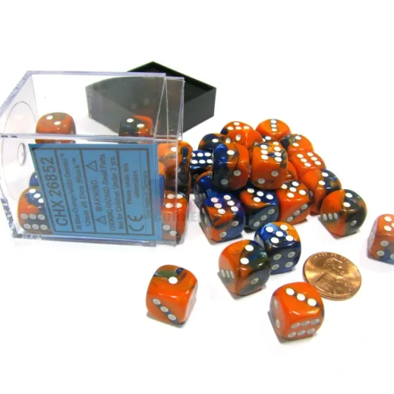 Dice>Gemini 12mm D6 Chessex Dice Block (36 Dice) - Blue-Orange with White Pips - Your Source for Gaming Essentials