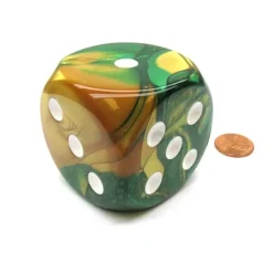 Dice>Gemini 50mm Huge Large D6 Chessex Dice, 1 Piece - Gold-Green with White Pips - Your Source for Gaming Essentials
