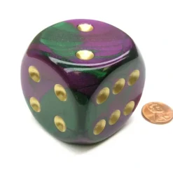 Dice>Gemini 50mm Huge Large D6 Chessex Dice, 1 Piece - Green-Purple with Gold Pips - Your Source for Gaming Essentials