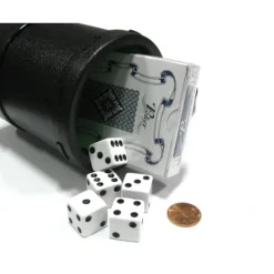 Dice>Heavy Duty Dice Cup w Twist Off Cover 5pc 16mm White Die & Playing Cards Travel - Your Source for Gaming Essentials
