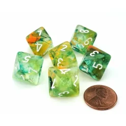 Dice>Luminary Nebula 15mm D8 Chessex Dice, 6 Pieces - Spring with White Numbers - Your Source for Gaming Essentials