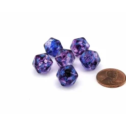 Dice>Luminary Nebula 12mm Mini 20 Sided D20 Dice, 6 Pieces - Nocturnal with Blue - Your Source for Gaming Essentials