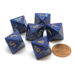 Dice>Lustrous 15mm 8 Sided D8 Chessex Dice, 6 Pieces - Purple with Gold - Your Source for Gaming Essentials