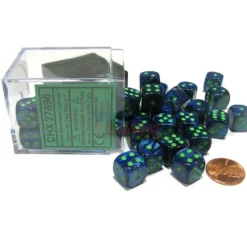 Dice>Lustrous 12mm D6 Chessex Dice Block (36 Dice) - Dark Blue with Green - Your Source for Gaming Essentials