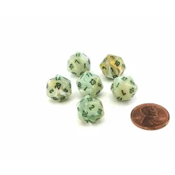 Dice>Marble 12mm Mini 20 Sided D20 Dice, 6 Pieces - Green with Dark Green Numbers - Your Source for Gaming Essentials