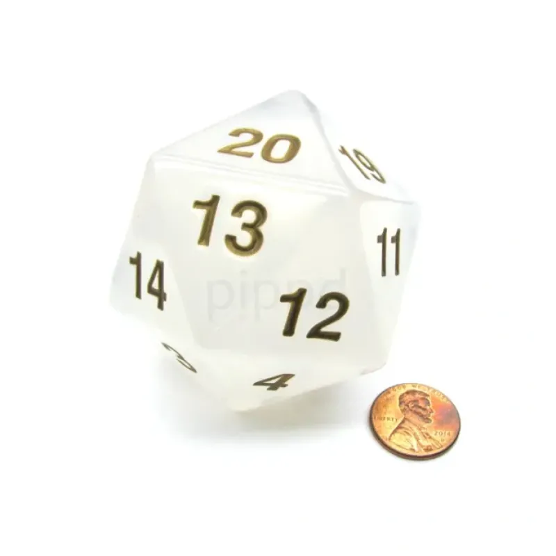 Dice>55mm Jumbo 20-Sided D20 Countdown Dice - Transparent Pearl Gold - Your Source for Gaming Essentials