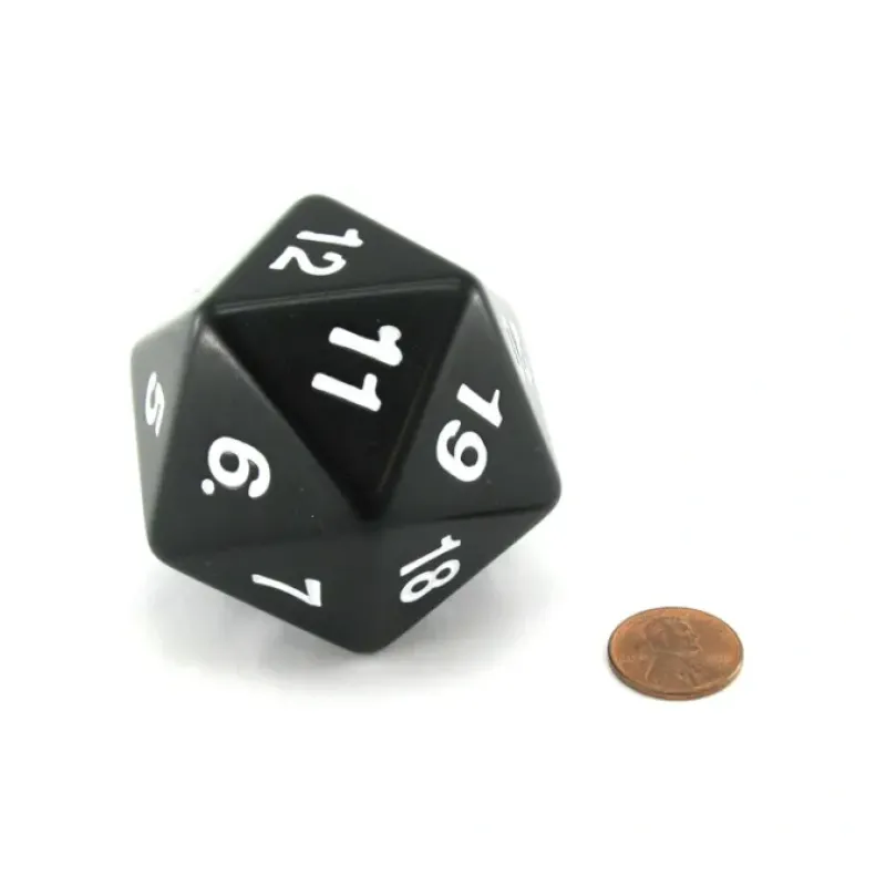 Dice>55mm Jumbo 20-Sided D20 Countdown Dice - Opaque Black with White Numbers - Your Source for Gaming Essentials