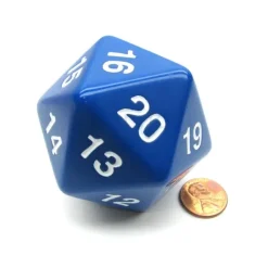 Dice>55mm Jumbo 20-Sided D20 Countdown Dice - Opaque Blue with White Numbers - Your Source for Gaming Essentials