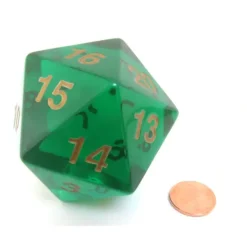 Dice>55mm Jumbo 20-Sided D20 Countdown Dice - Transparent Emerald Gold - Your Source for Gaming Essentials