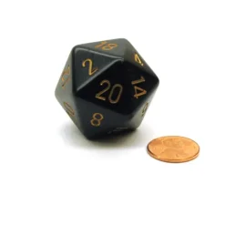 Dice>34mm Large 20-Sided D20 Opaque Chessex Dice, 1 Die - Black with Gold Numbers - Your Source for Gaming Essentials