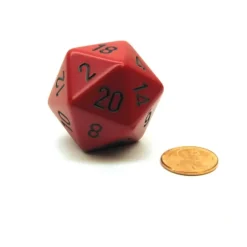 Dice>34mm Large 20-Sided D20 Opaque Chessex Dice, 1 Die - Red with Black Numbers - Your Source for Gaming Essentials